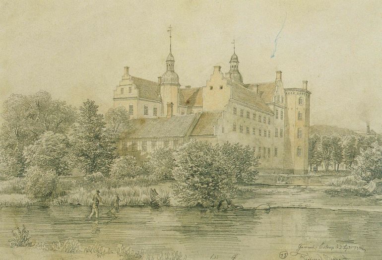 Gammel Estrup malet af Ferdinand Richardt, 1850.