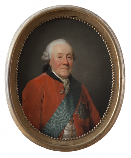 Jørgen Scheel malet af Jens Juel i 1781. Det blå bånd, der løber fra skulderen, er Elefantordenen.